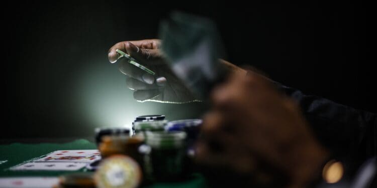 selective focus photography of poker chips