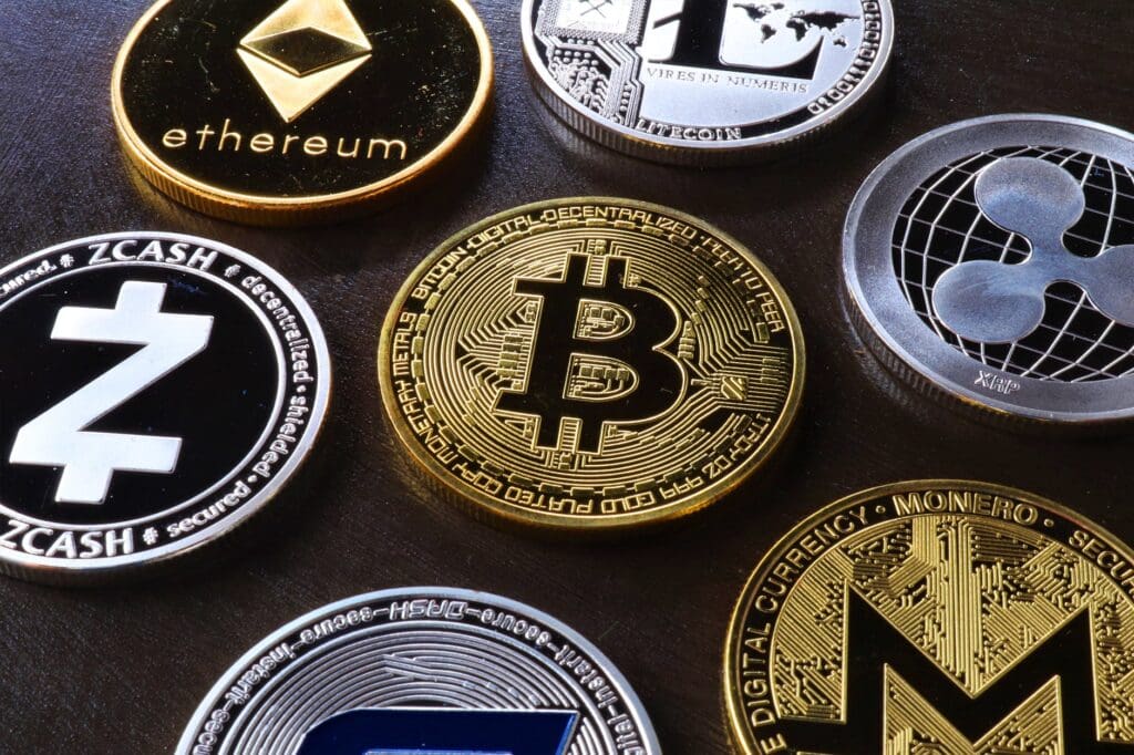 various cryptocurrency on table