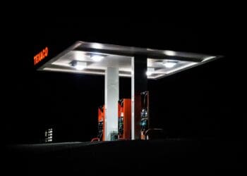 Texaco gas station at night