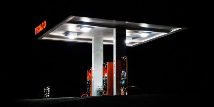 Texaco gas station at night