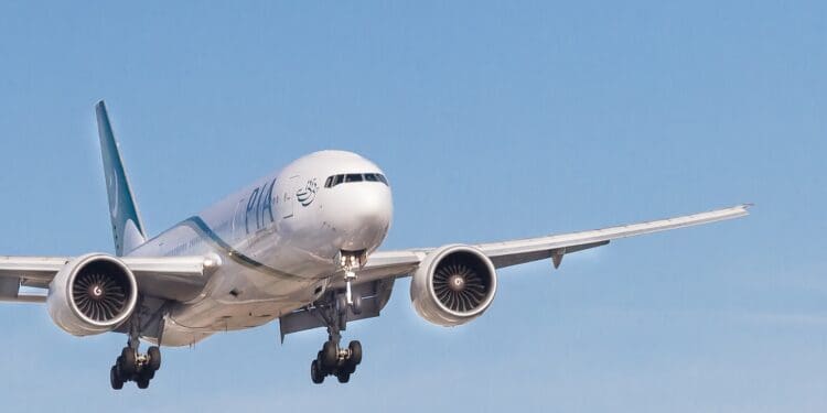 white PIA airplane