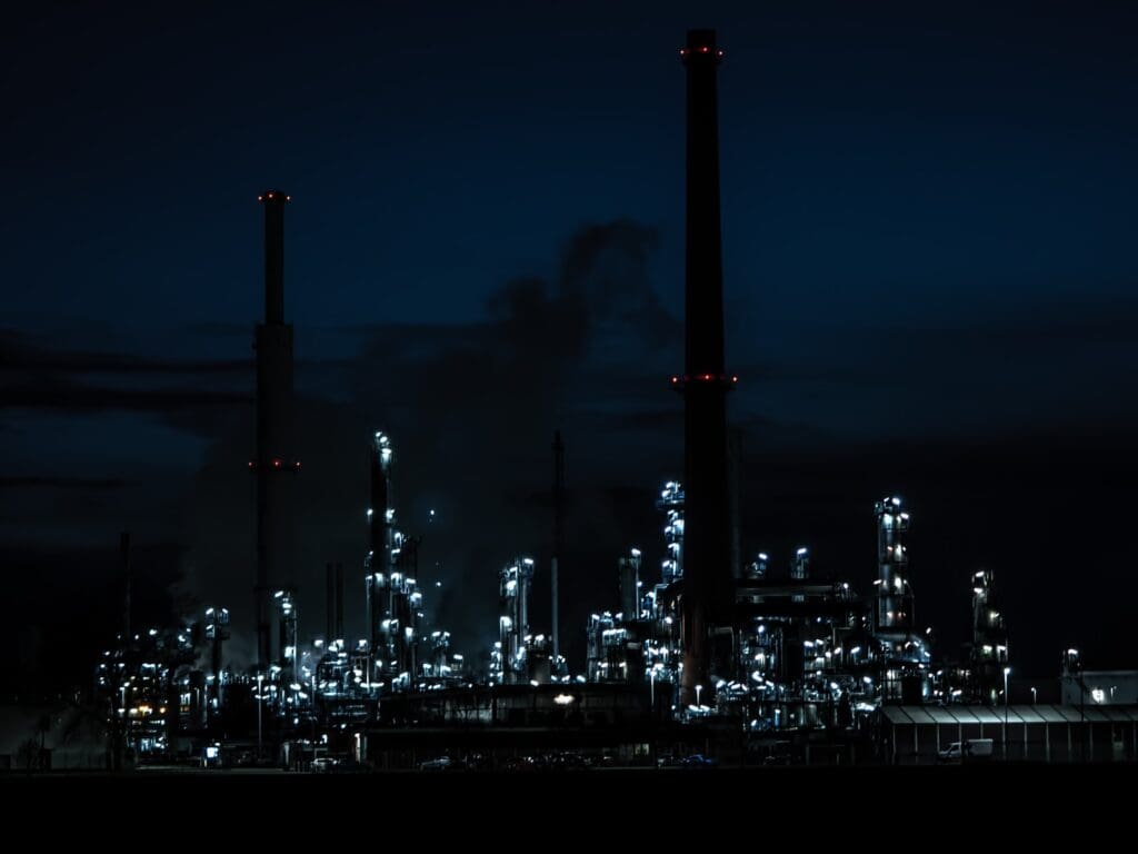 city with high rise buildings during night time