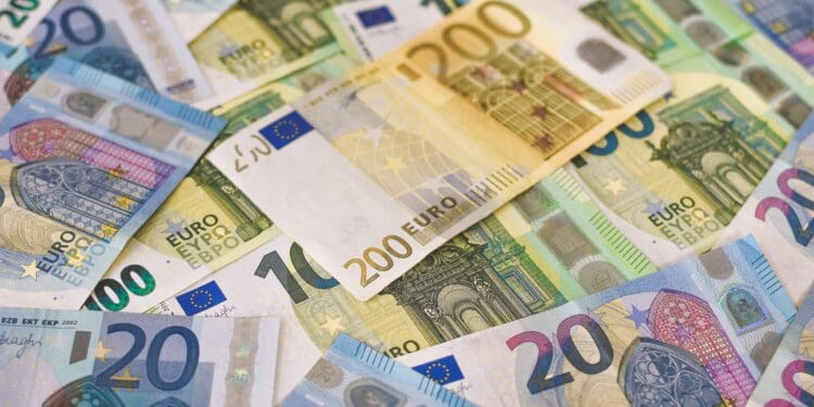A pile of Euro (EUR) banknotes that include 20, 100, and 200 notes. (Part IV)