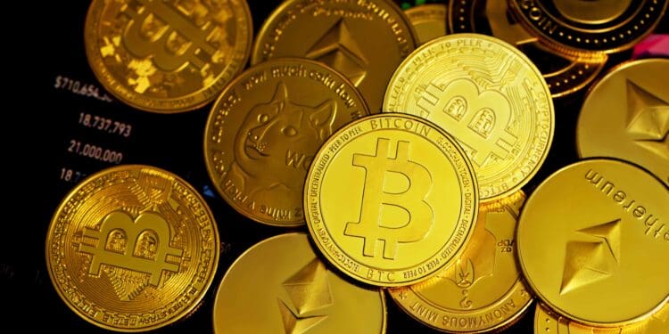 All crypto coins are together in the dark