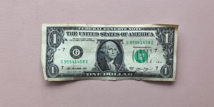 American one dollar bill, United States currency.