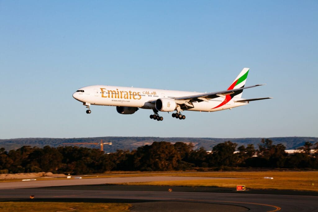 Emirates 777 arriving at Perth International Airport.