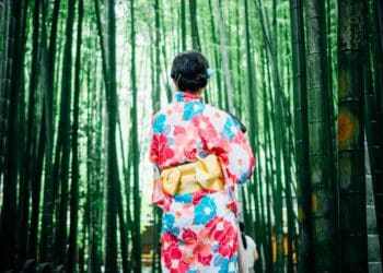 Floral kimono and bamboo