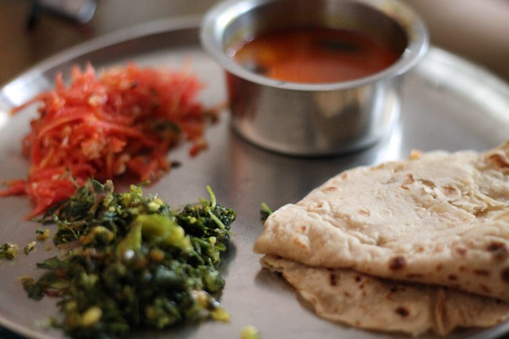 Indian meal, Lunch, Sabji, Salad, Chapati