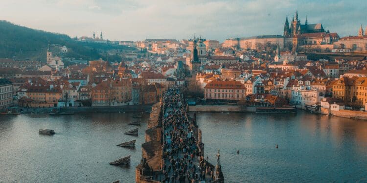 people walking on bridge