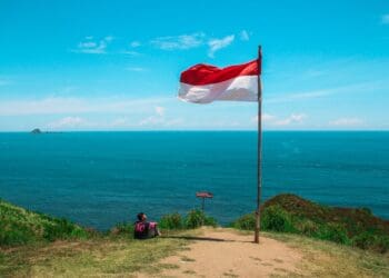 red and white flag beside beach