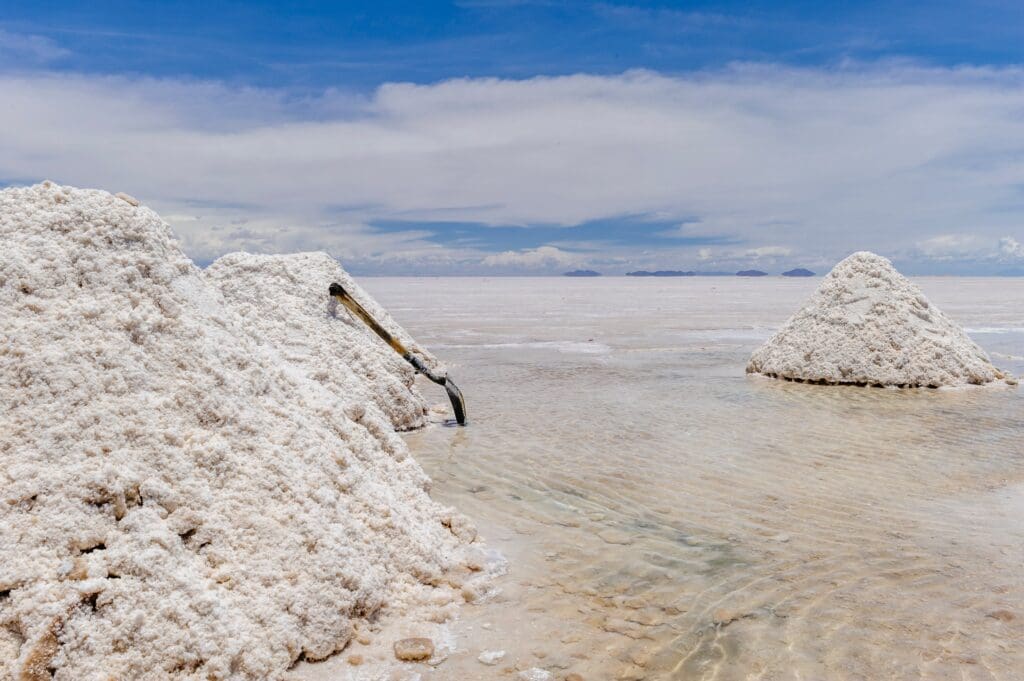 Salt harvest in the Uyuni salt desert in Bolivia