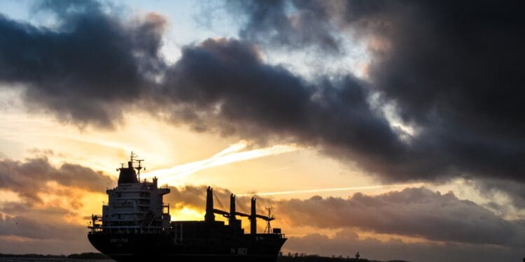 ship sailing during sunset