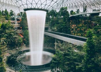 The Rain Vortex indoor waterfall at Singapore's Jewel Changi international airport.