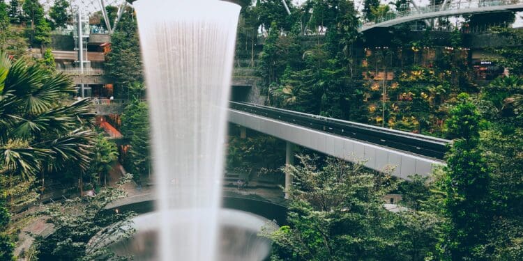The Rain Vortex indoor waterfall at Singapore's Jewel Changi international airport.