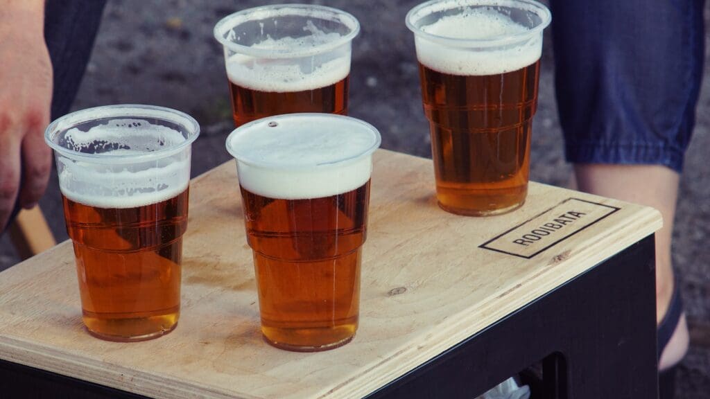 Tray containing beer