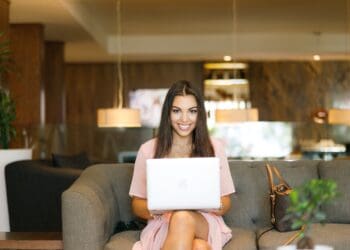 woman using laptop