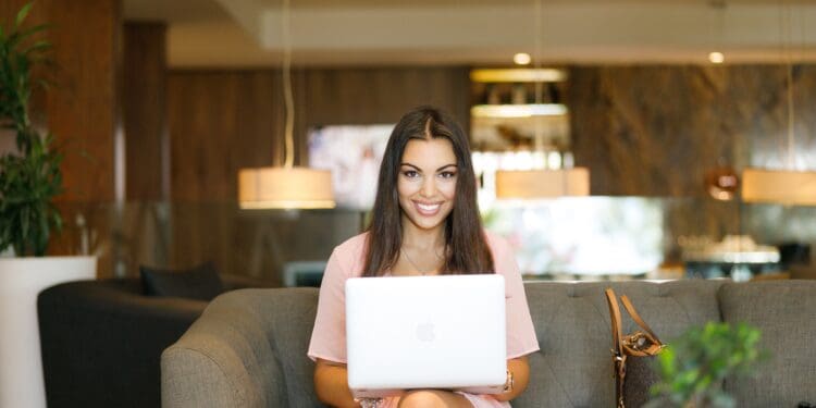 woman using laptop