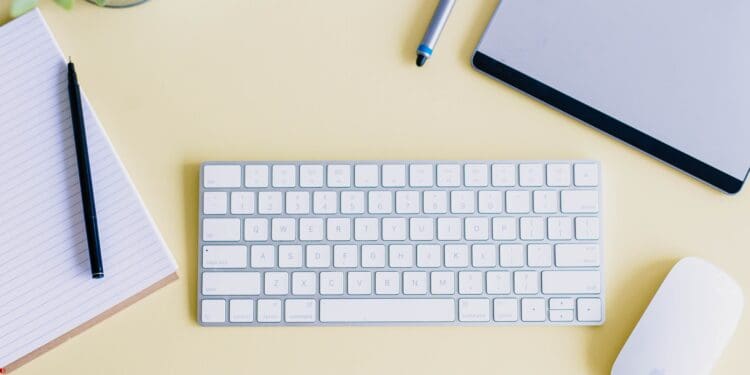 Yellow designer flat lay desk