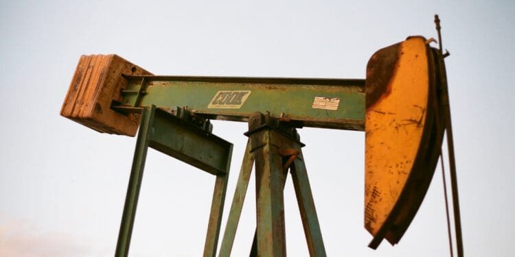 A pumpjack on an oil well location in Oklahoma.