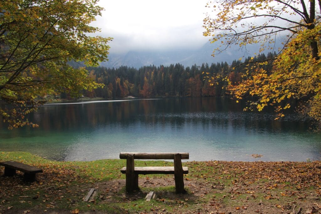 bench by lake Fusine