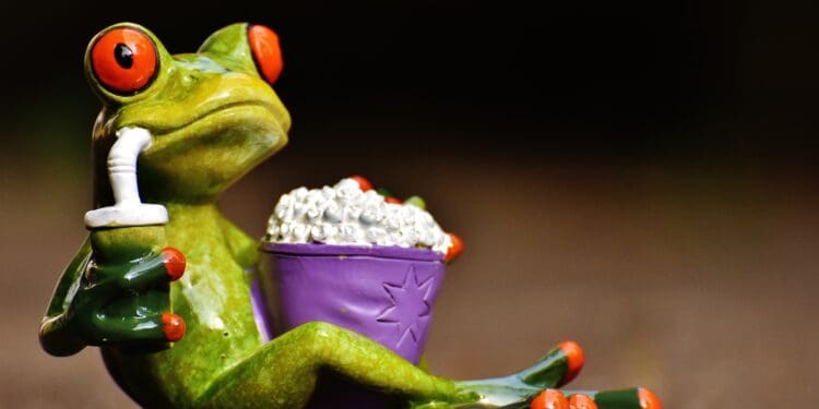 frog, movie theater, popcorn