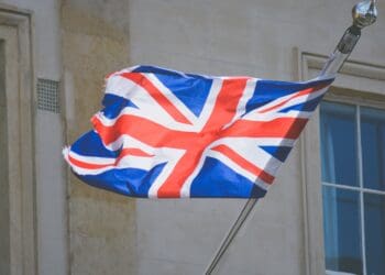 raised United Kingdom flag