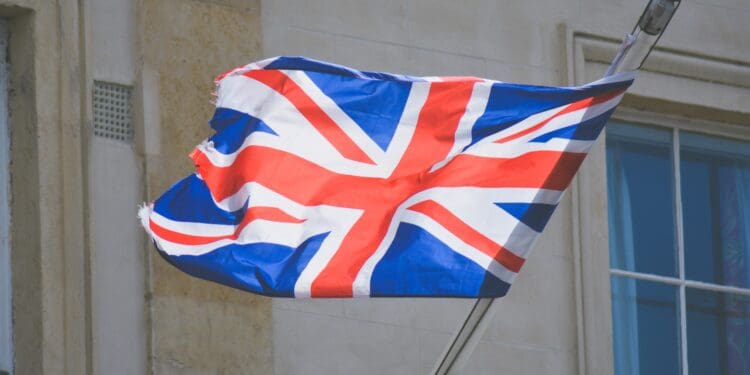raised United Kingdom flag