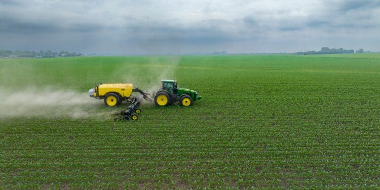 Sidedressing nitrogen on 24 rows of corn in one pass.