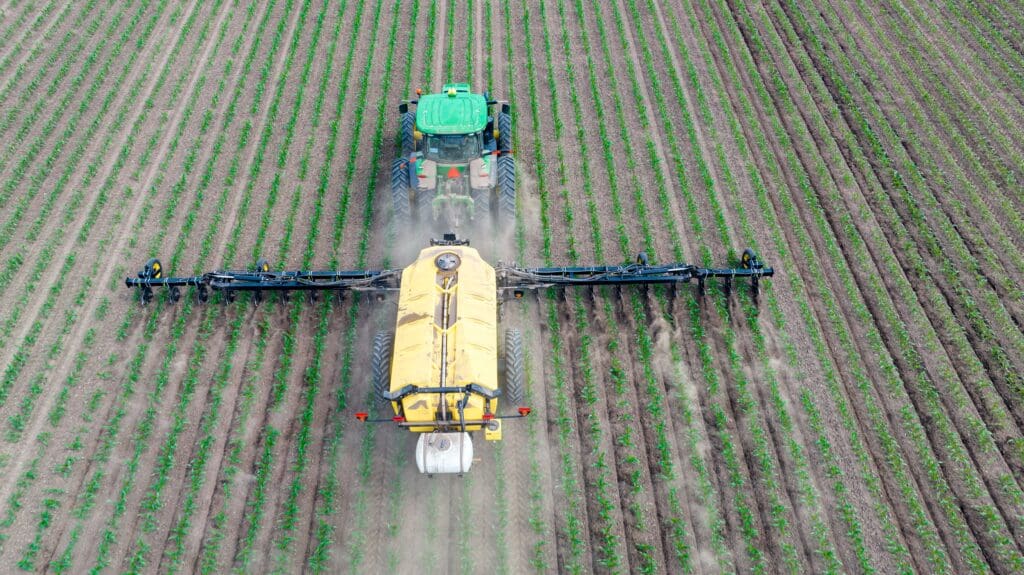 Sidedressing nitrogen on 24 rows of corn in one pass.