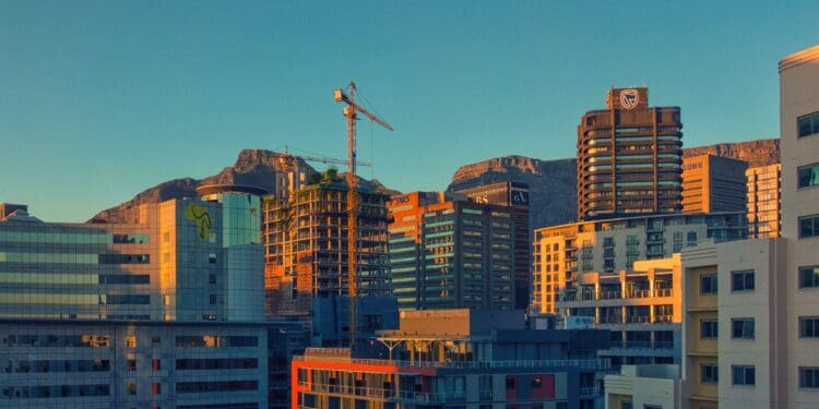 Sun rises over Cape Town, South Africa.