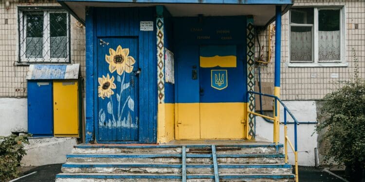 blue and yellow building