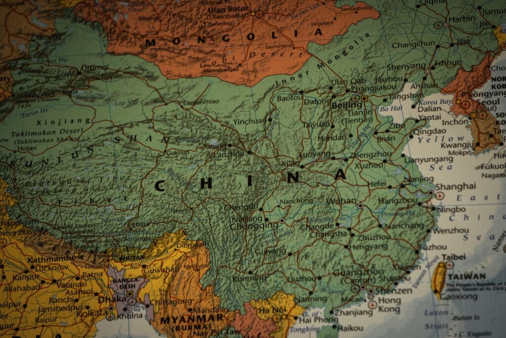 China as pictured on the world map, includes coronavirus region wuhan.
