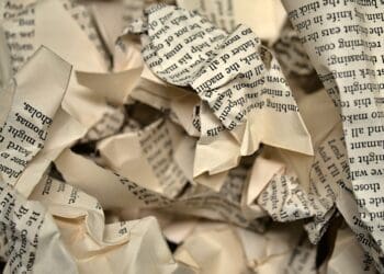 Crumpled pages from a book