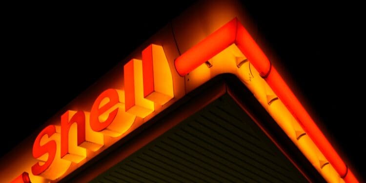 low angle photography of Shell gas station at night