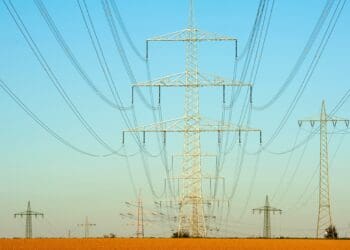 Power lines dominate the landscape near Frankfurt am Main