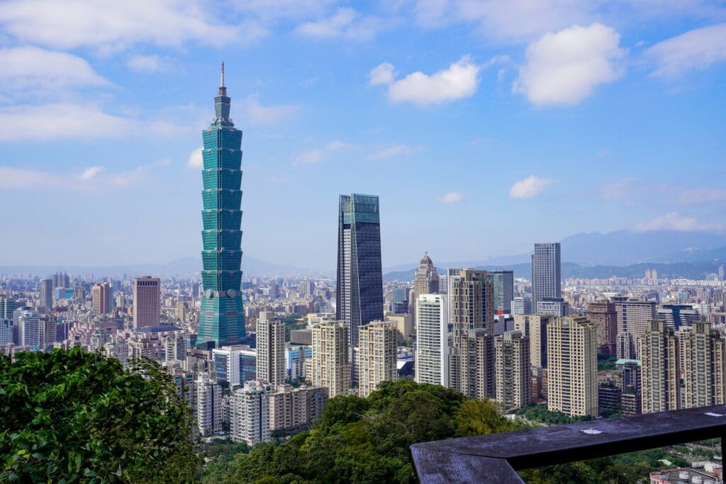 Skyline view of Taipei with Taipei 101 taken from Elephant Mountain