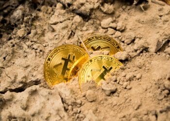 three Bitcoins on soil