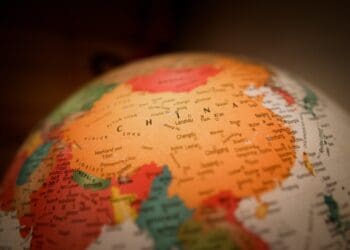 China on a glowing globe with political borders