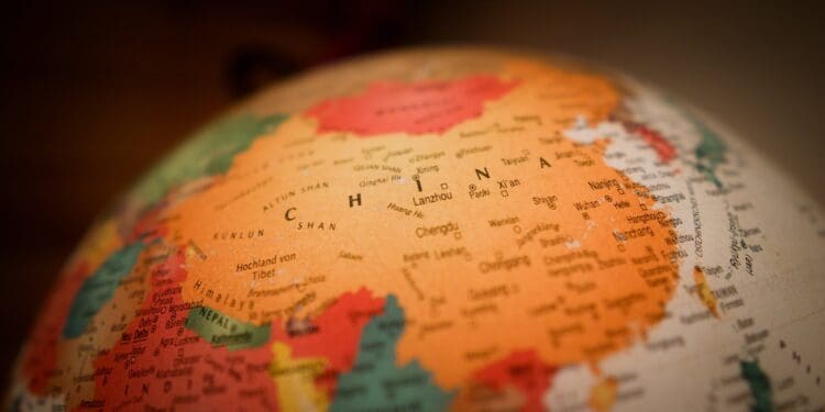China on a glowing globe with political borders