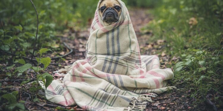 Pug snugged in a blanket