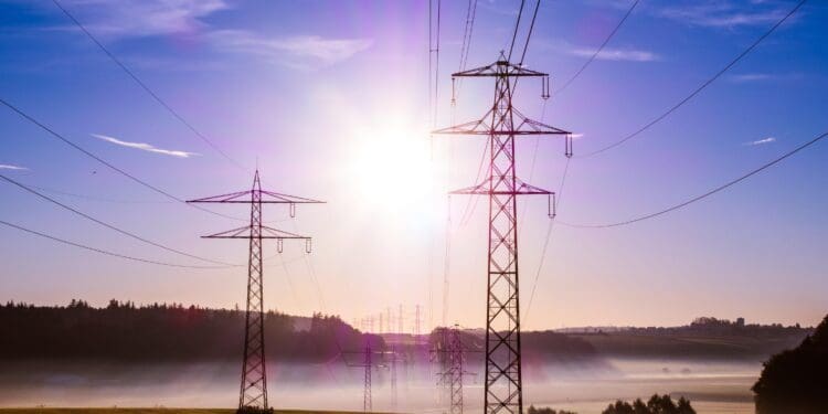 pylon, cables, sunrise