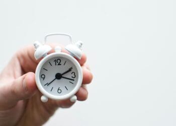 Alarm clock friends situation with hand