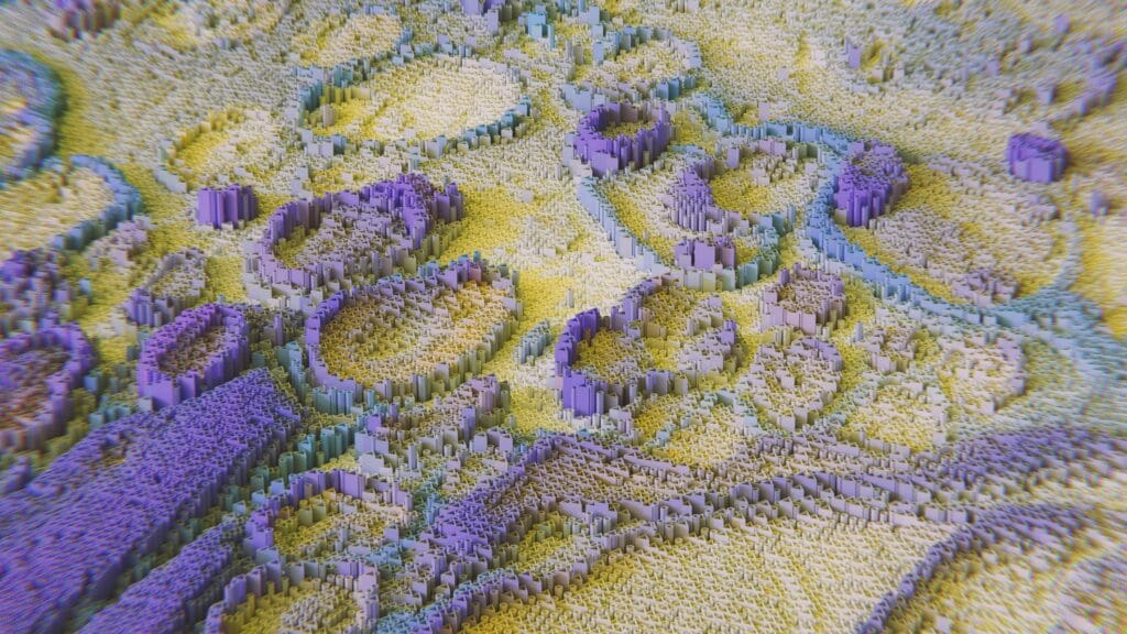 Artificial General Intelligence: "AI under the hood - AI represented here by geometric matrices has a go at generating cellular data. It represents a future whereby AI could in theory replicate or generate new organic structures used in areas of research such as medicine and biology." Artist: Domhnall Malone