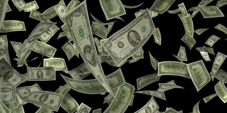 dollar, flying, concept