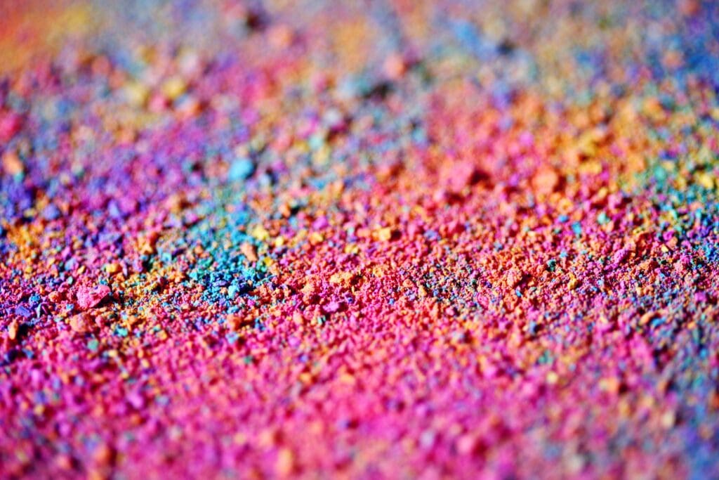 Rainbow sugar wallpaper. This is really chalk dust. I spent half an hour with a plastic serrated butter knife shaving brightly colored chalk onto a baking sheet. I love the happy, party vibe that this has. This is cheerful and helps to brighten up my quarantine mood! I hope you also find cheer, wishing you all the best during this unusual time in history.