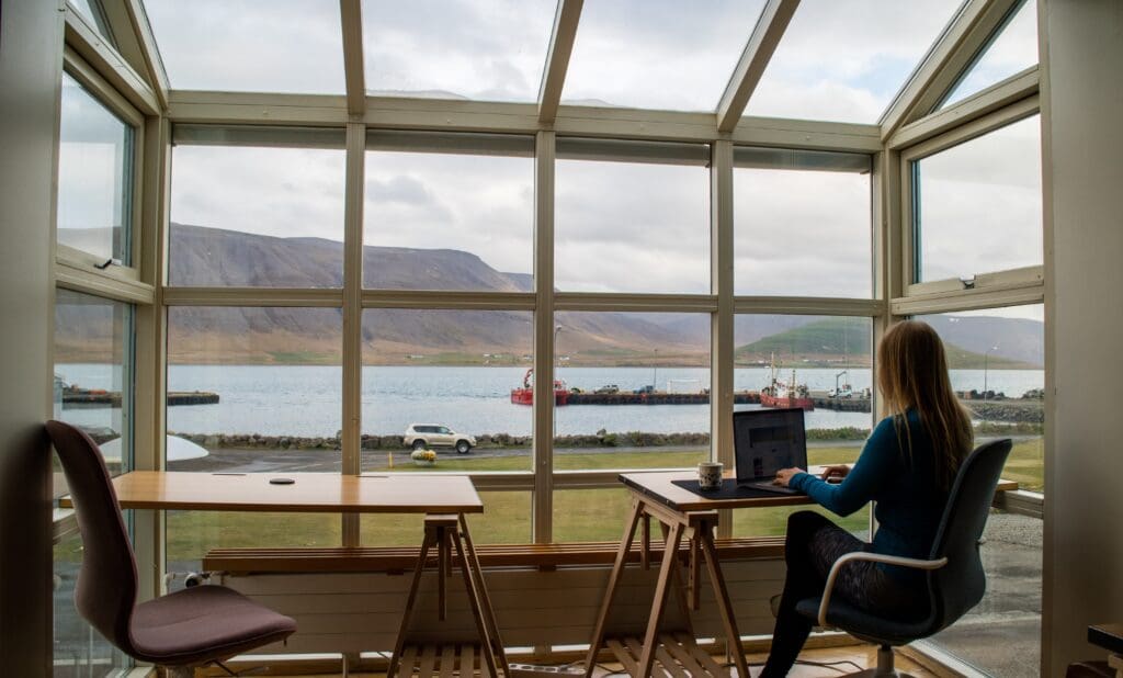 Remote Working in Iceland Self-Portrait <noread>(See a video tour of this co-working space at YouTube.com/TravelingwithKristin)</noread>