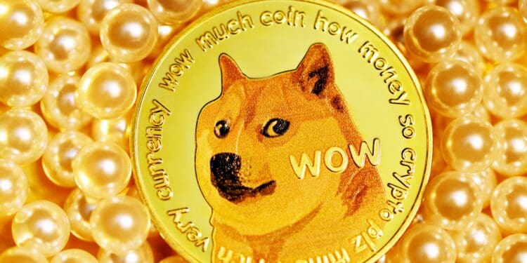 A single Dogecoin on a pile of pearls.