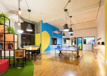 Startup office with a ping-pong table and desk