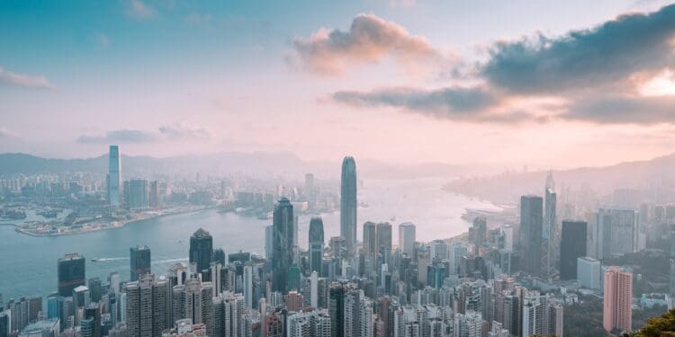 A morning view of hongkong skyline from the peak