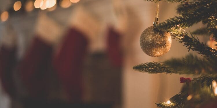 closeup photo of baubles on christmas tree